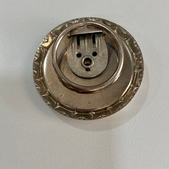 Vintage Silver & Gold Filigree Scarf or Dress Clip Round Two Tone Scalloped Edge - Picture 4 of 8